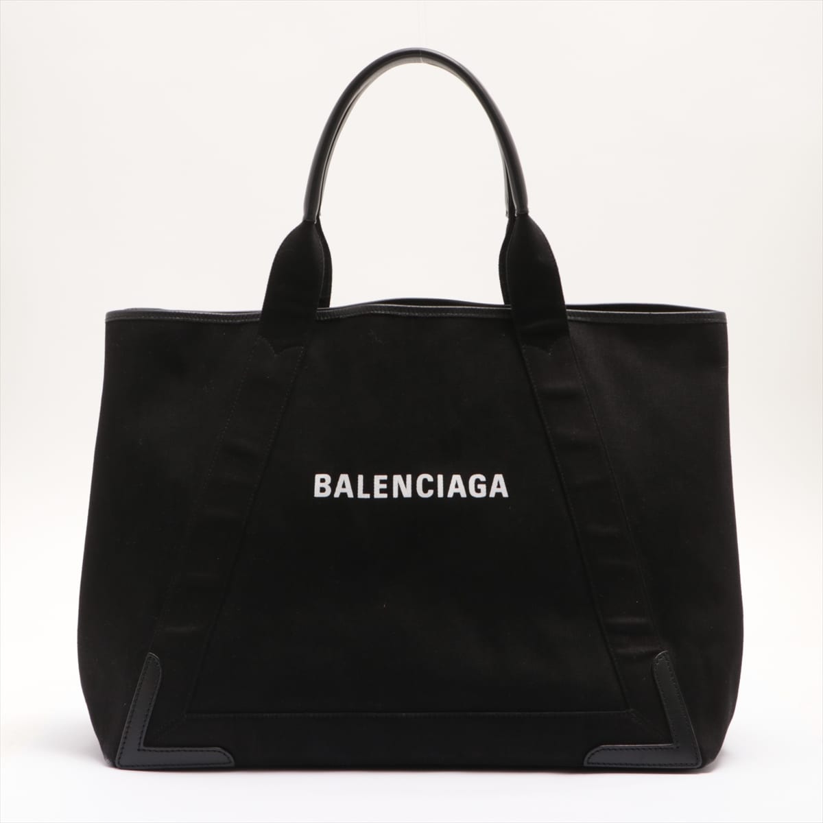 Balenciaga Navy Cabas M Canvas & leather Hand bag Black 339936 with pouch