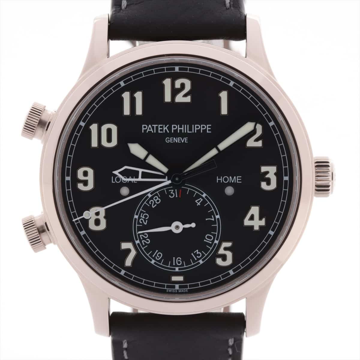 Patek Philippe Calatrava pilot Travel Time 5524G-001 750 & leather AT Black-Face