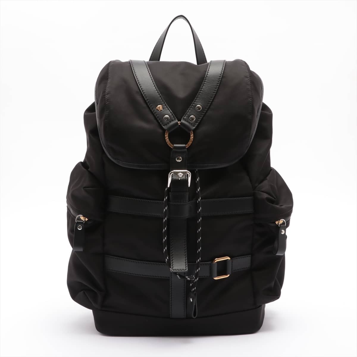 VERSACE Nylon & Leather Backpack Black bondage