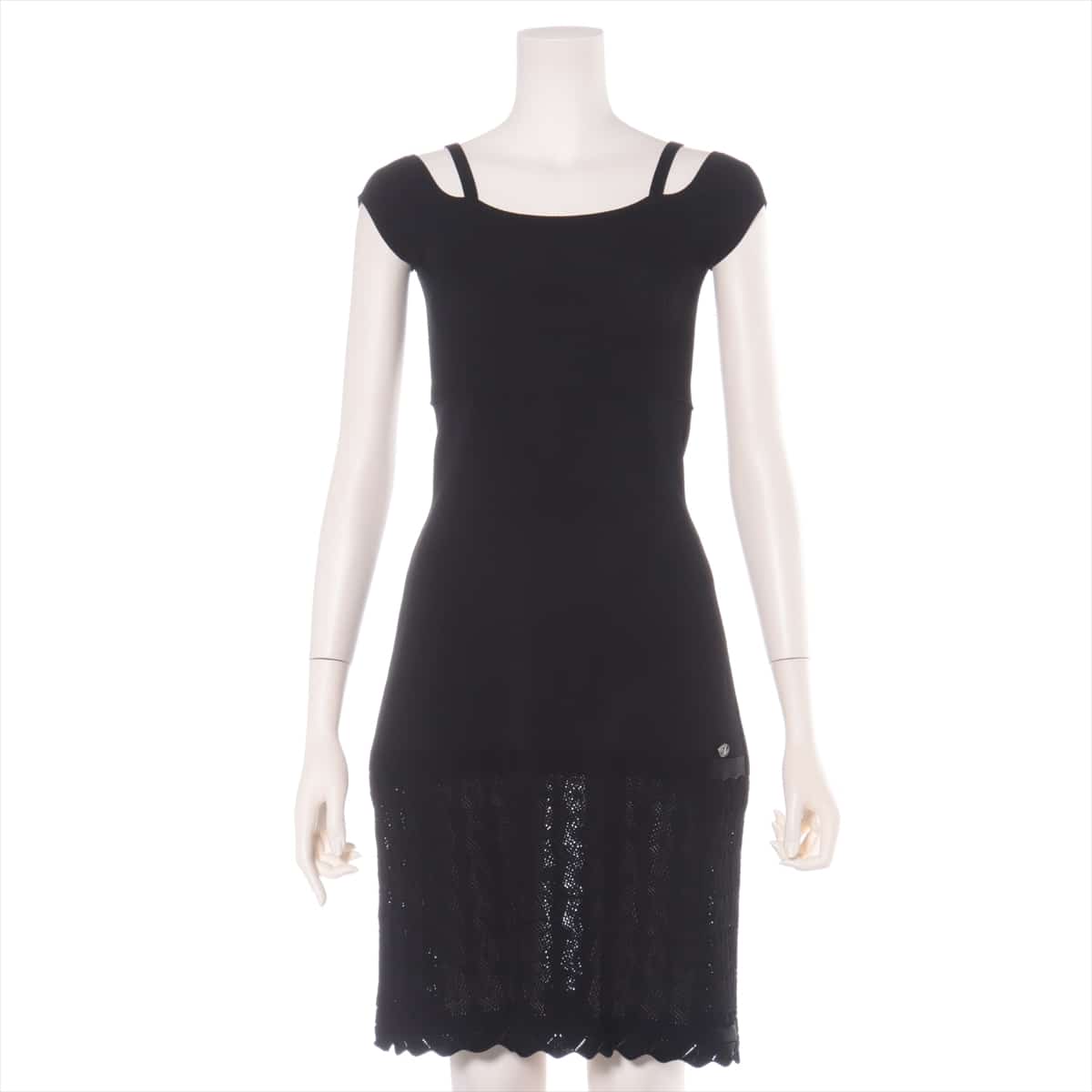 Chanel 08P Rayon * Naylon Dress 36 Ladies' Black  logo plate