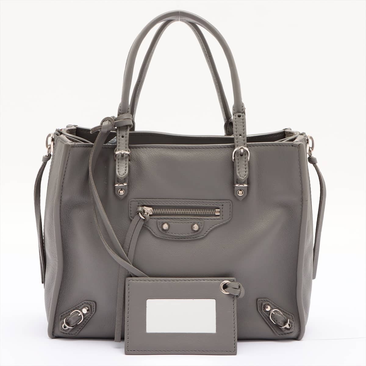 Balenciaga The paper mini Leather 2way handbag Grey 357333  With mirror Stiff side zipper