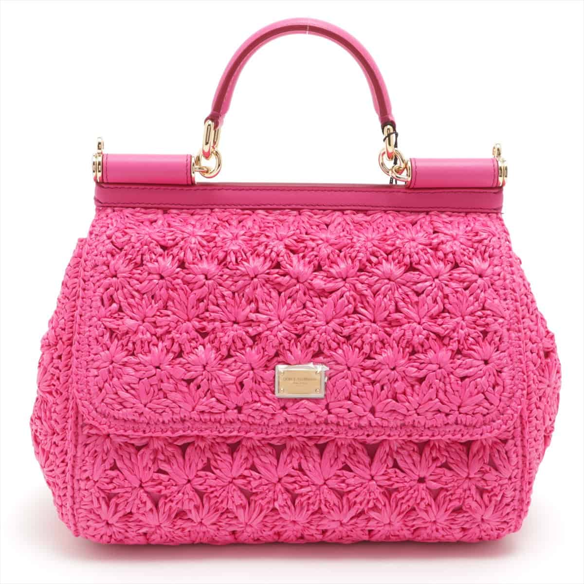 Dolce & Gabbana Sicily Raffia 2way shoulder bag Pink