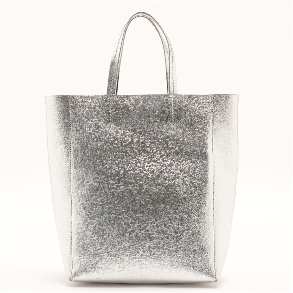 CELINE Vertical Cabas Small Leather 2 way tote bag Silver