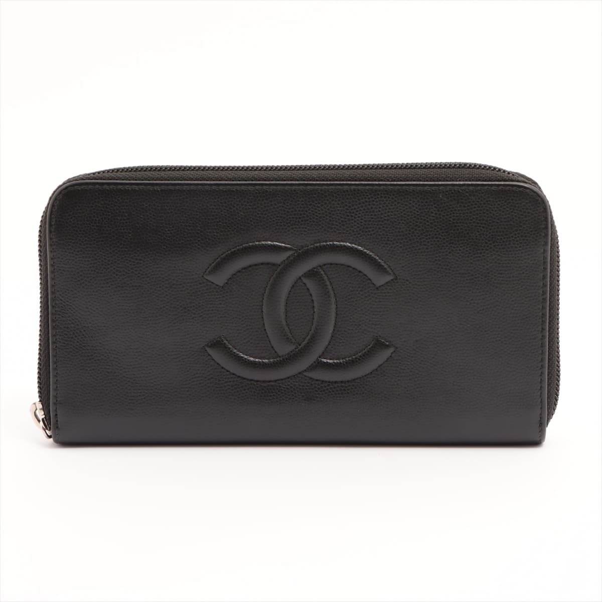 Chanel Coco Mark Caviarskin Round-Zip-Wallet Black Silver Metal fittings 24XXXXXX