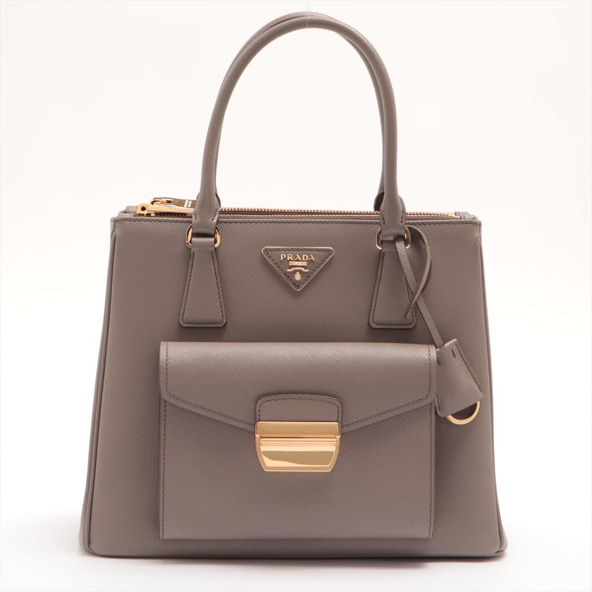 Prada Saffiano Lux 2way handbag Grey 1BA256 open papers