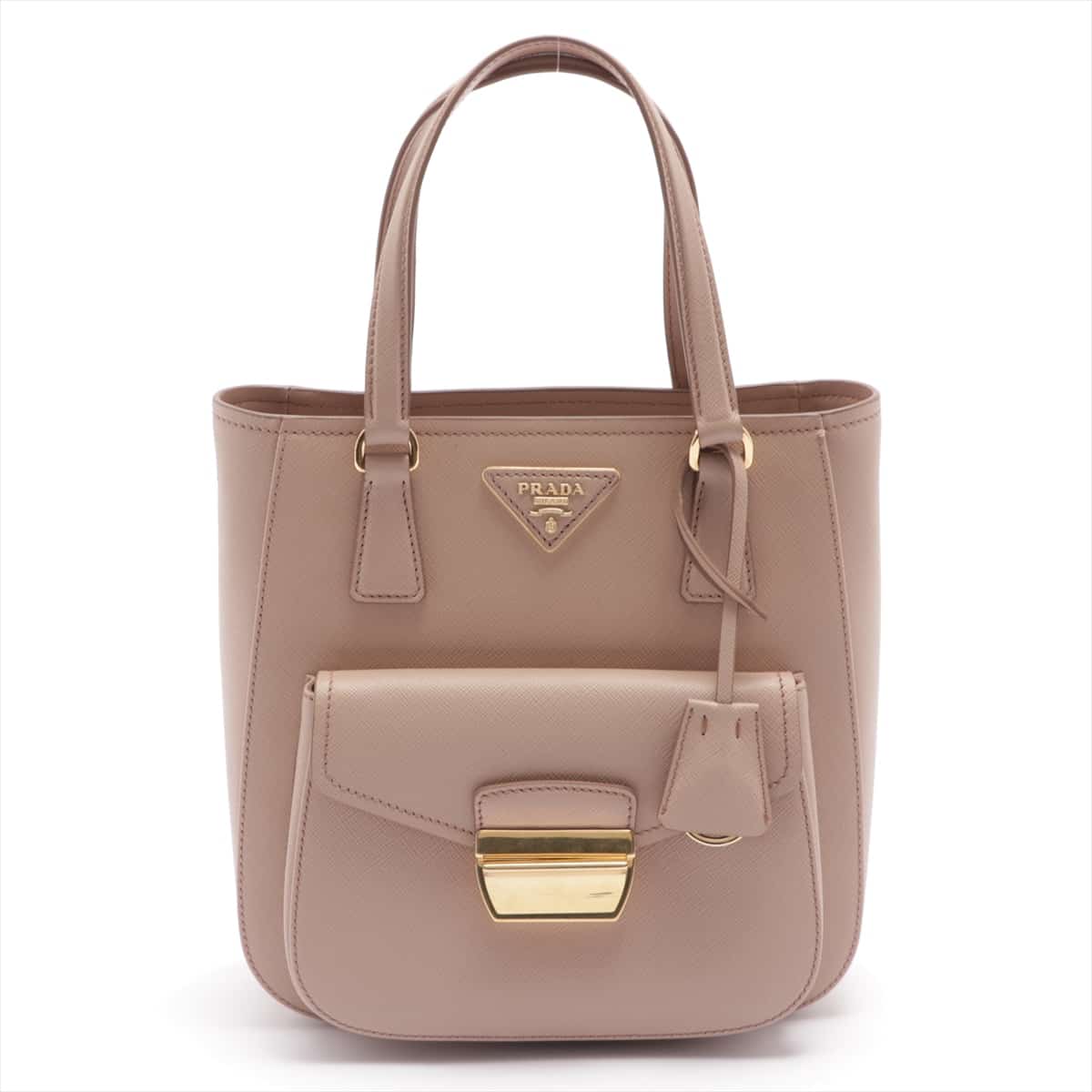 Prada Saffiano Lux 2way handbag Pink 1BA254 open papers