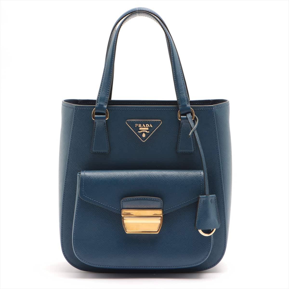 Prada Saffiano Lux Metropolis Leather 2way handbag Blue 1BA254 open papers