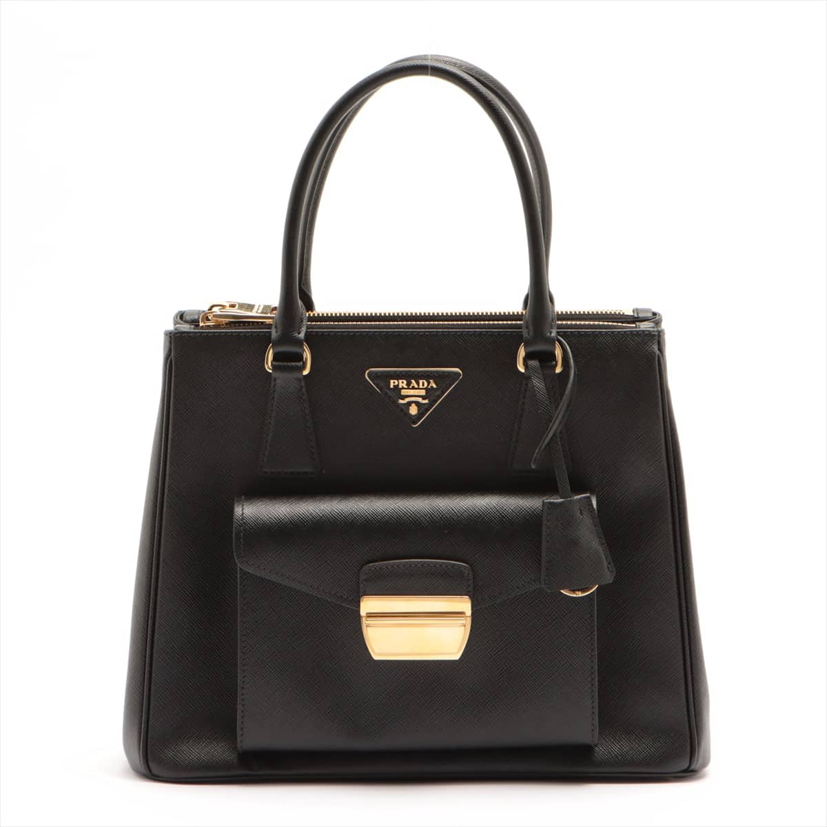Prada Saffiano Lux Metropolis Leather 2way handbag Black 1BA256 open papers