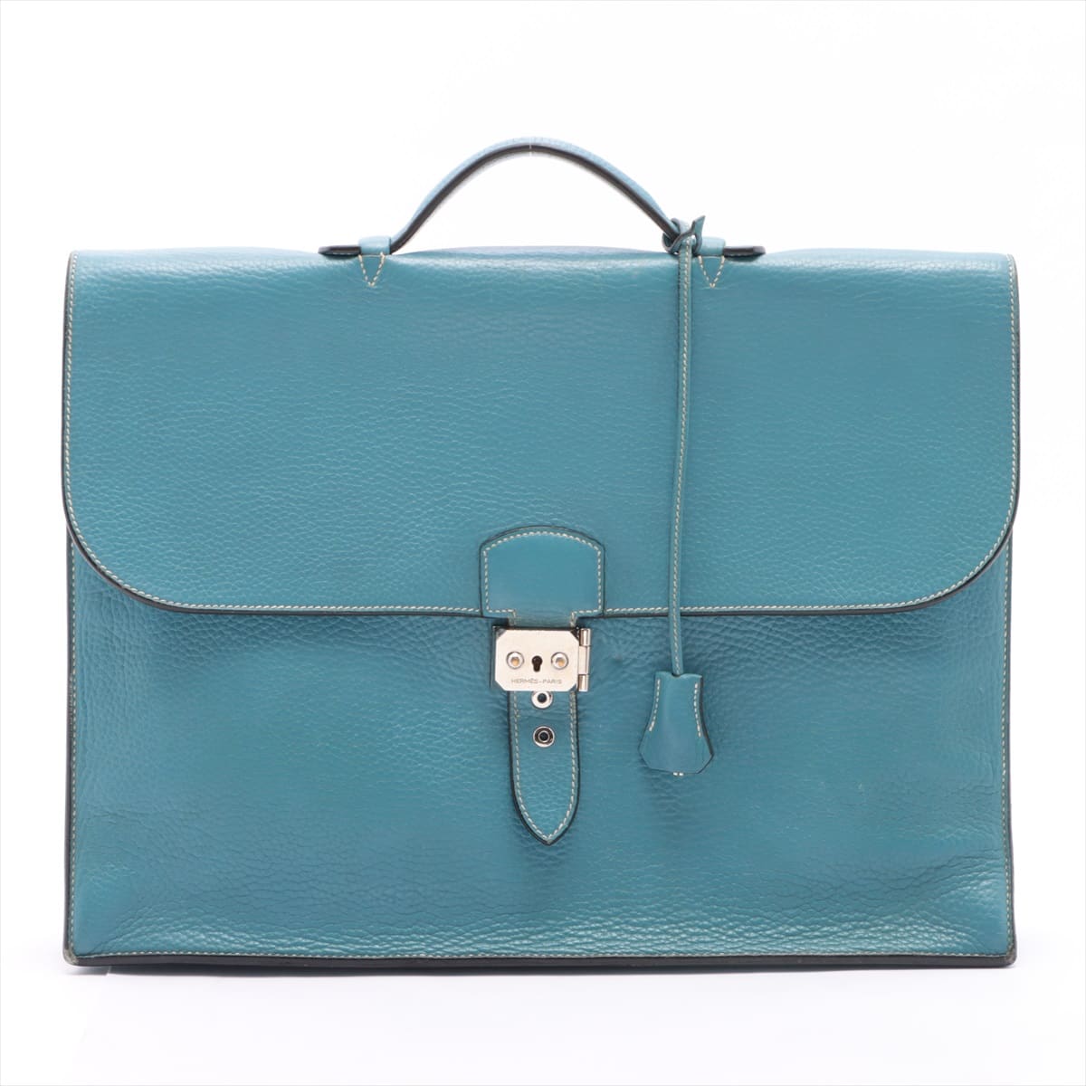Hermès Sac a depeches 40 Taurillon Clemence Blue jean Silver Metal fittings The engraving is not clear