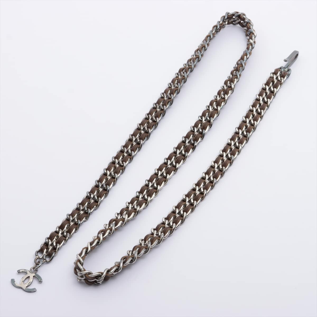 Chanel Coco Mark 96P Chain belt GP & Leather Brown x silver