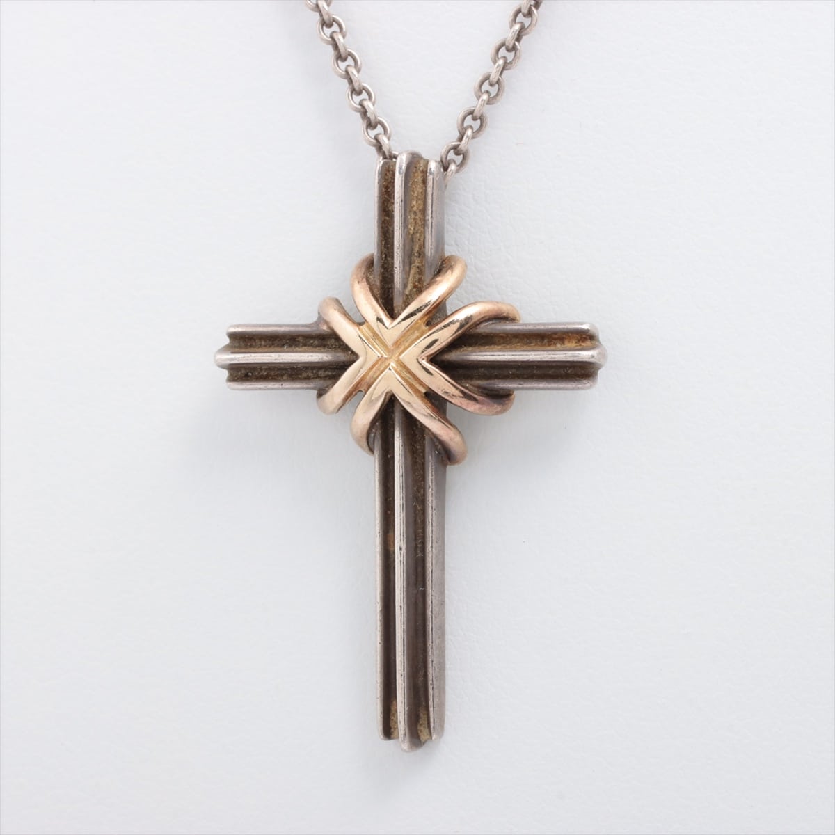 Tiffany Signature Cross Necklace 925×750 7.8g Gold × Silver