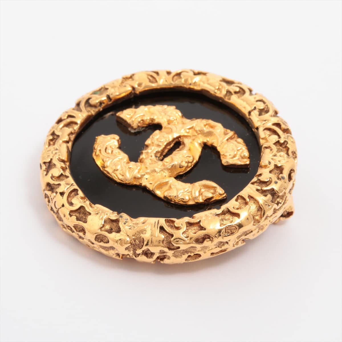 Chanel Coco Mark 93A Brooch GP Black×Gold Scratched