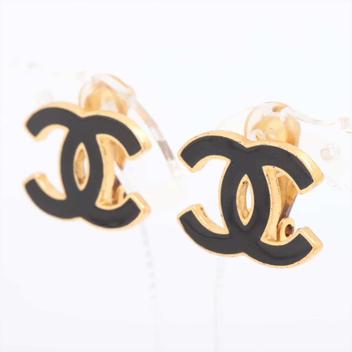 Chanel Coco Mark 02A Earrings (for both ears) GP Black×Gold