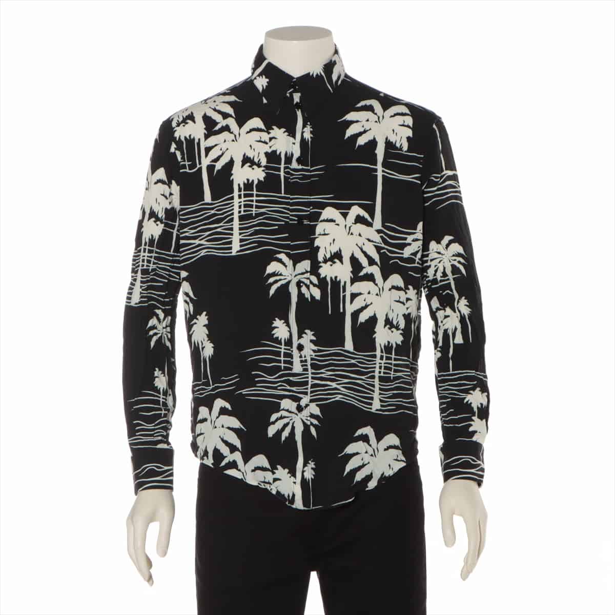 CELINE 21SS Rayon Shirt 39 Men's Black × White  Palm tree