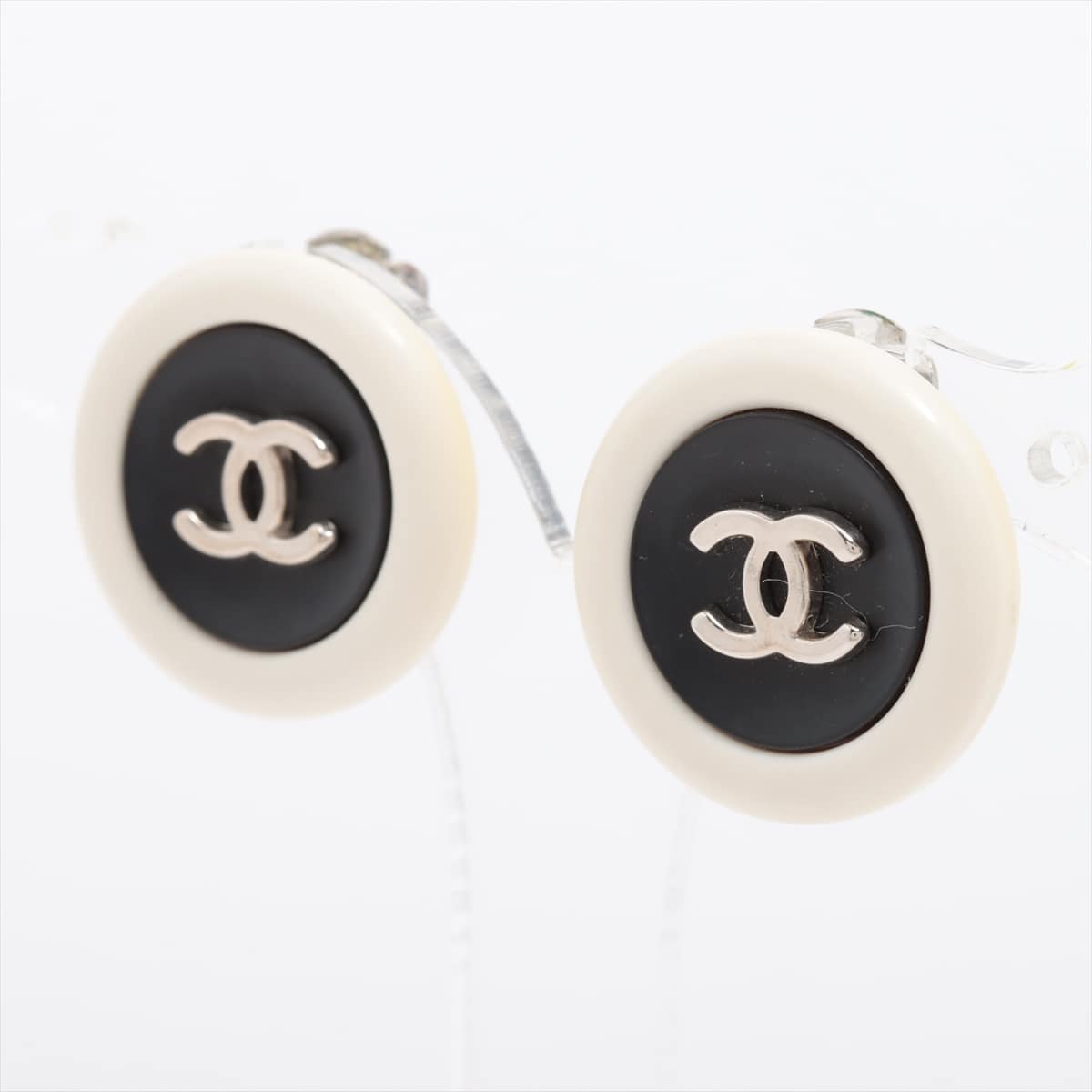 Chanel Coco Mark 96P Earrings (for both ears) GP Black × White