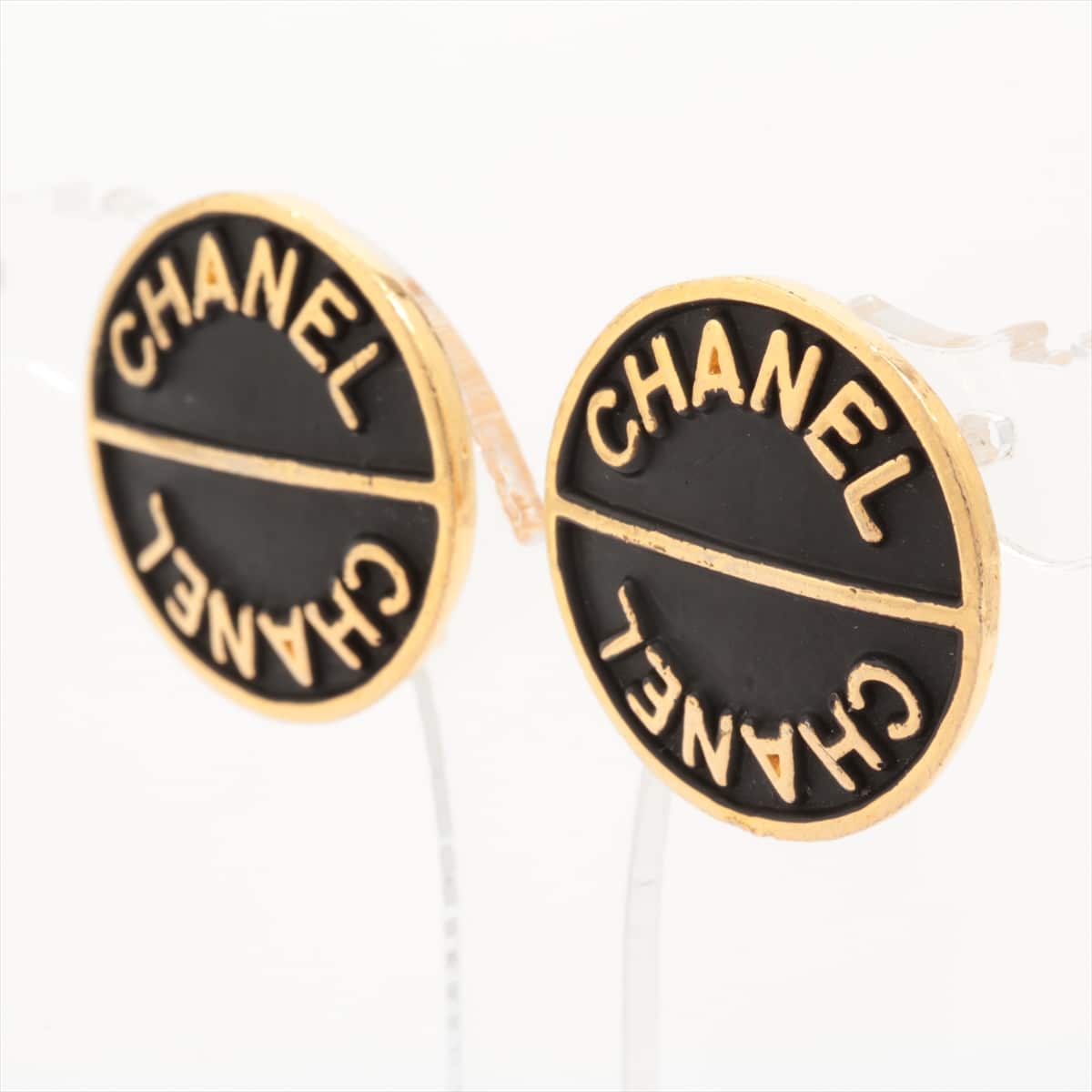 Chanel Logo Earrings (for both ears) GP Black×Gold