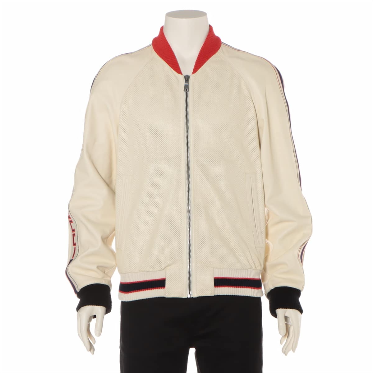 Gucci 18SS Cotton & Peather Blouson 48 Men's Ivory  497399 brogue leather  BOMBER JACKET