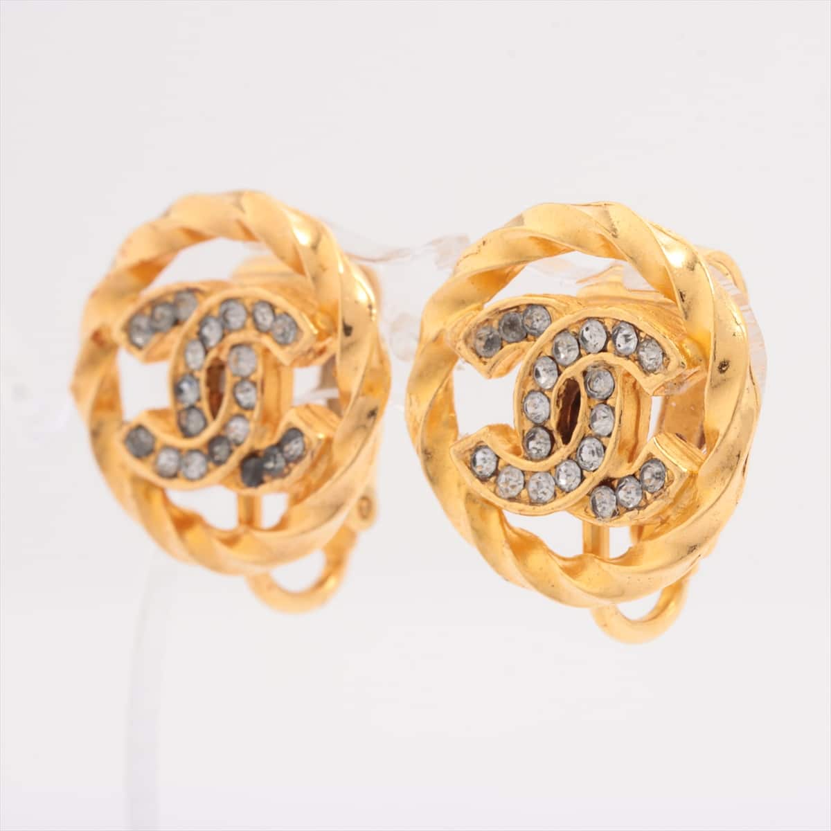 Chanel Coco Mark Earrings (for both ears) GP×inestone Gold