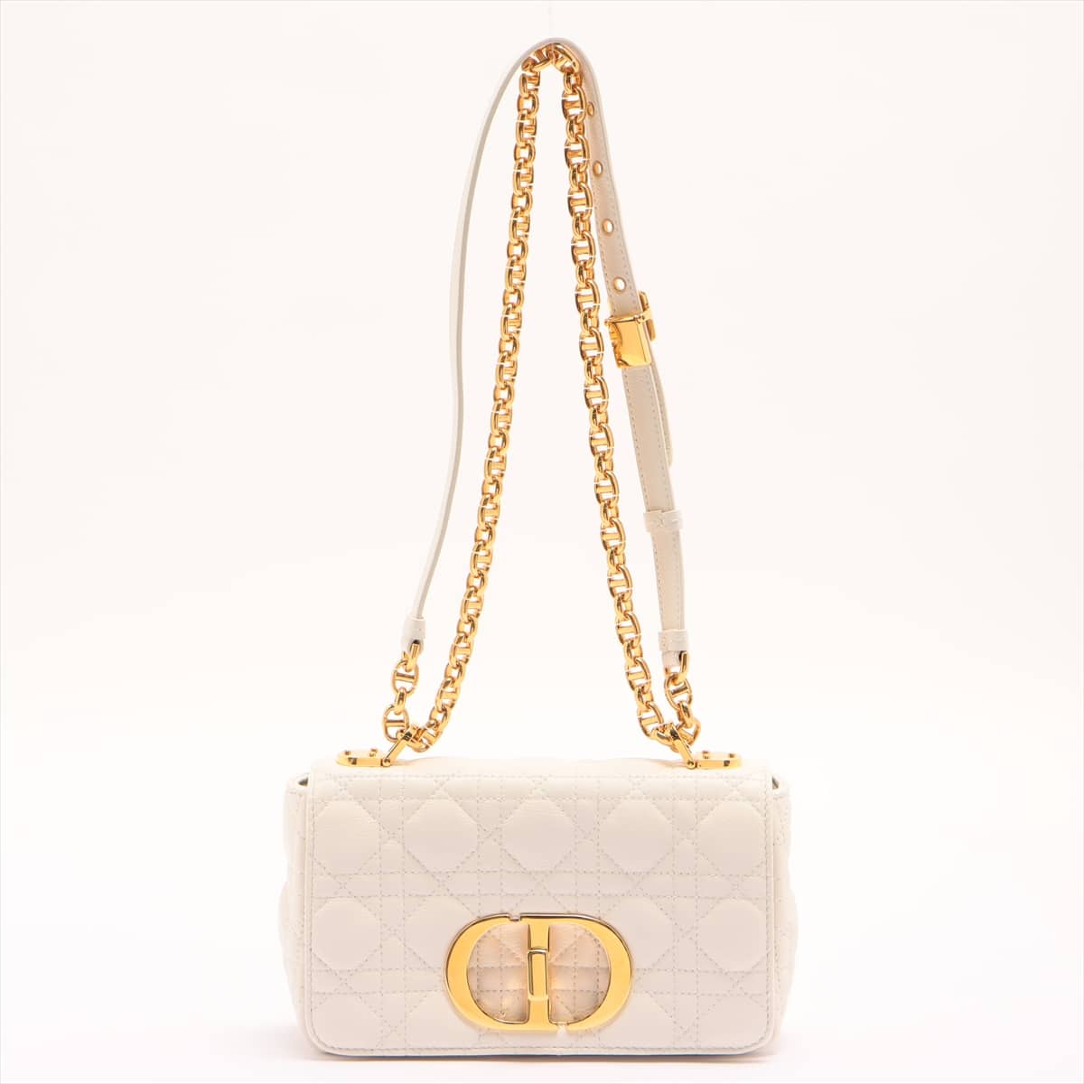 Christian Dior Cannage Caro small Leather Chain shoulder bag White
