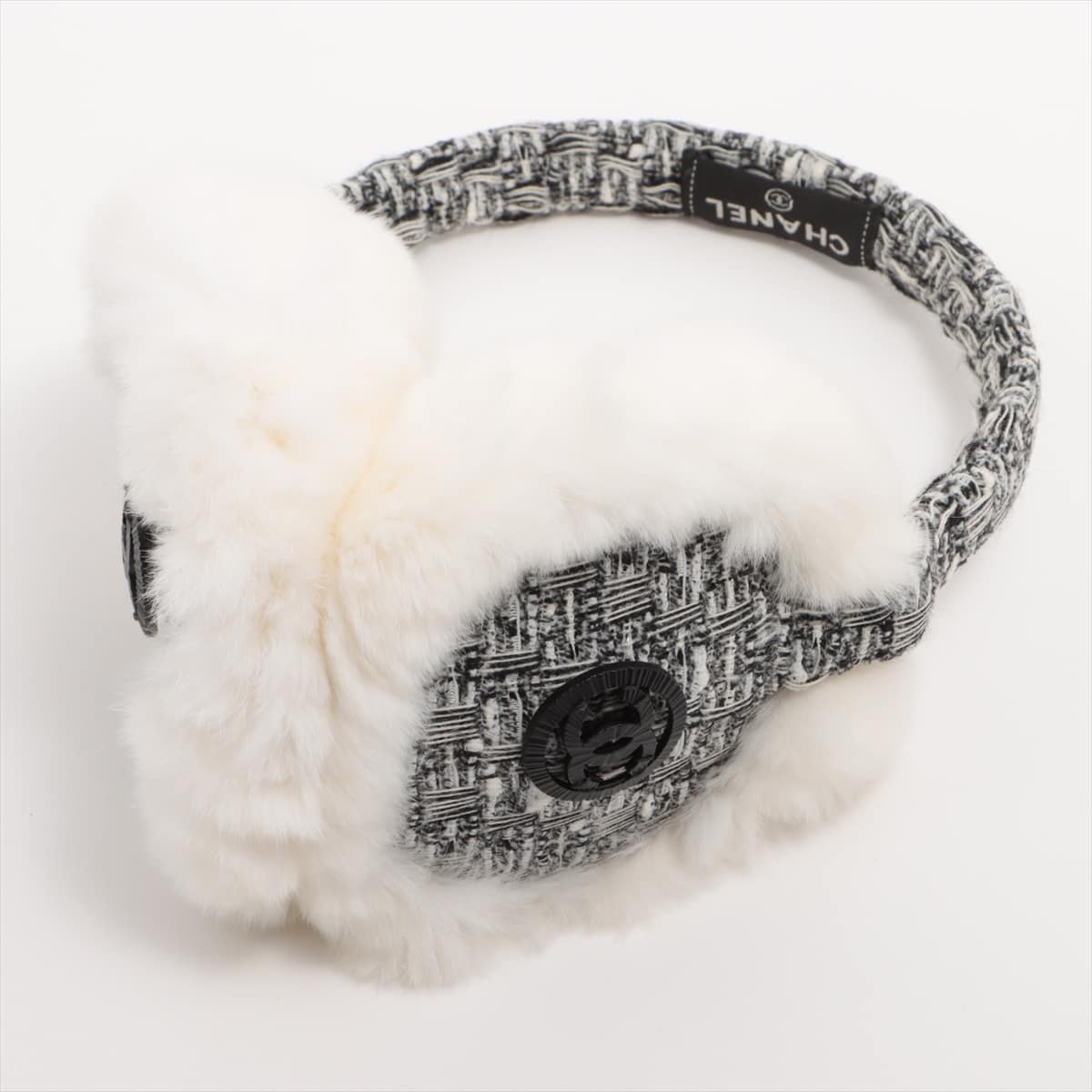 Chanel Coco Mark Earmuffs Tweed Black × White
