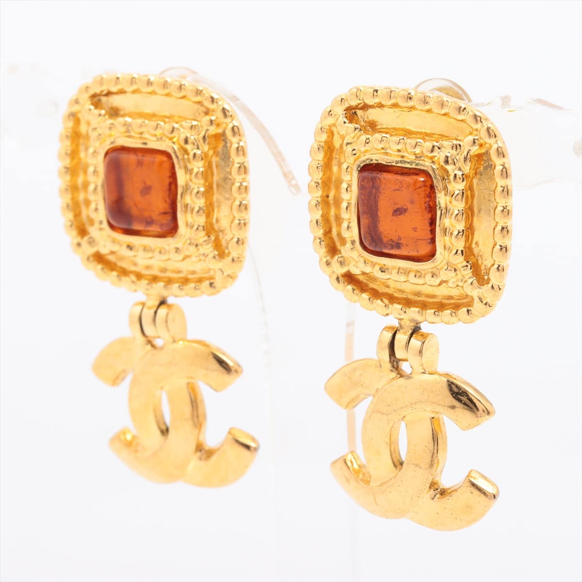 Chanel Coco Mark 96A Earrings (for both ears) GP Gold Color stone