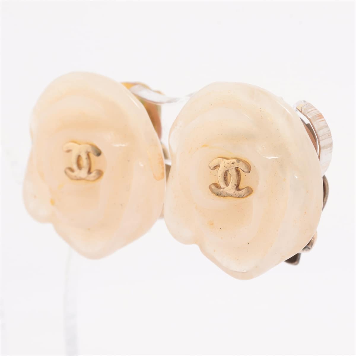 Chanel Coco Mark Camelia 02P Earrings (for both ears) GP x plastic Beige
