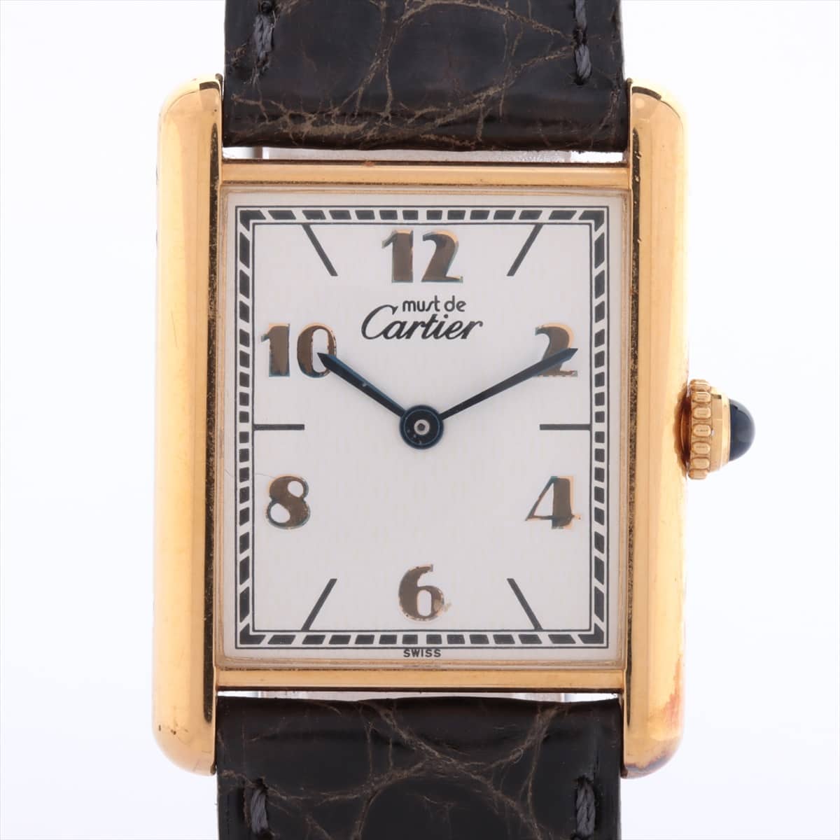 Cartier Must Tank Vermeil 590005 925 & leather QZ White-Face