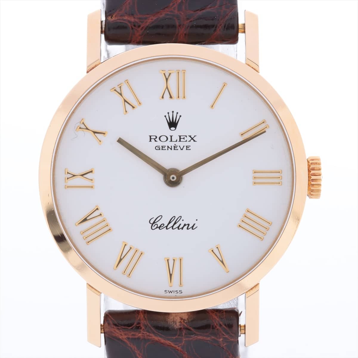 Rolex Cellini 4109 750 & leather Stem-winder White-Face