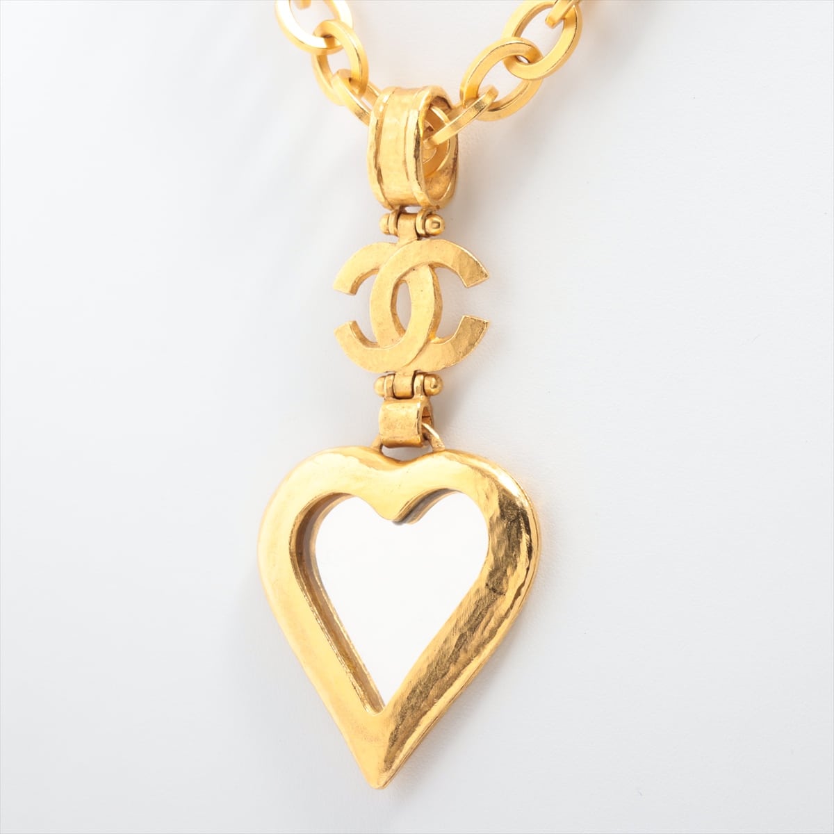 Chanel Coco Mark 95P Necklace GP Gold hearts Mirror