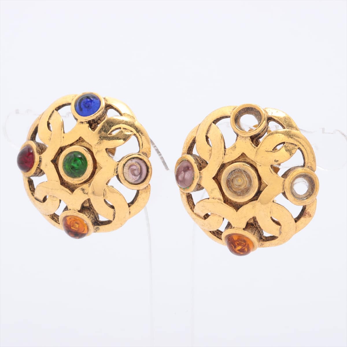 Chanel Coco Mark 2 5 Earrings (for both ears) GP Gold Color stone
