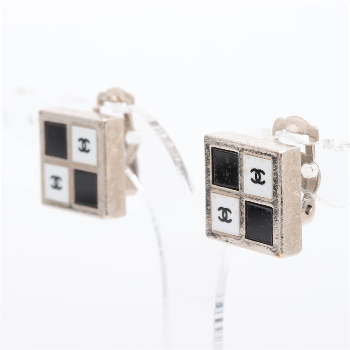 Chanel Coco Mark 01P Earrings (for both ears) GP Black × White