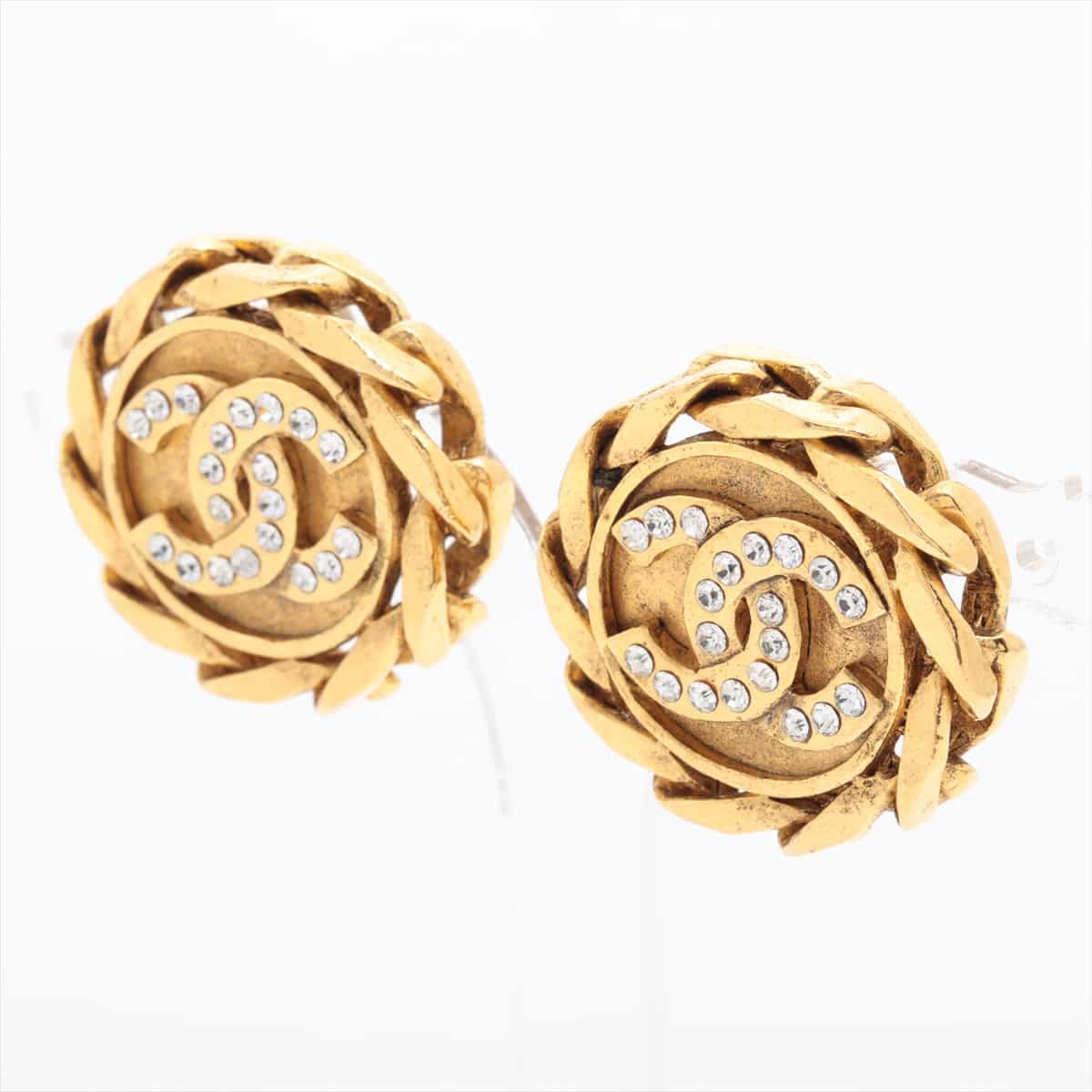 Chanel Coco Mark 2 3 Earrings (for both ears) GP×inestone Gold