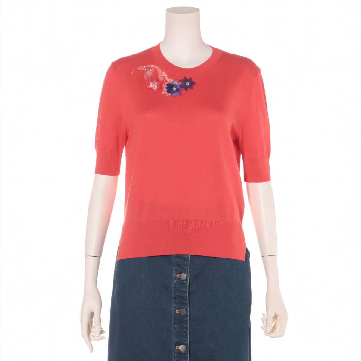 Fendi 17 years Cotton Short Sleeve Knitwear 40 Ladies' Red  FZY624 Flower