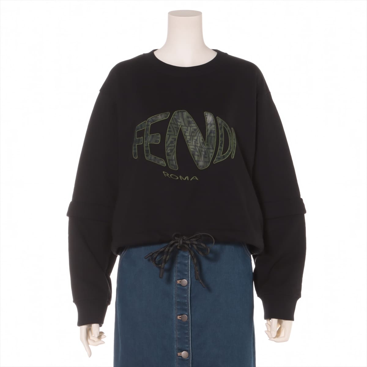 Fendi 20 years Cotton & Polyurethane Basic knitted fabric S Ladies' Black  Logo FS7461