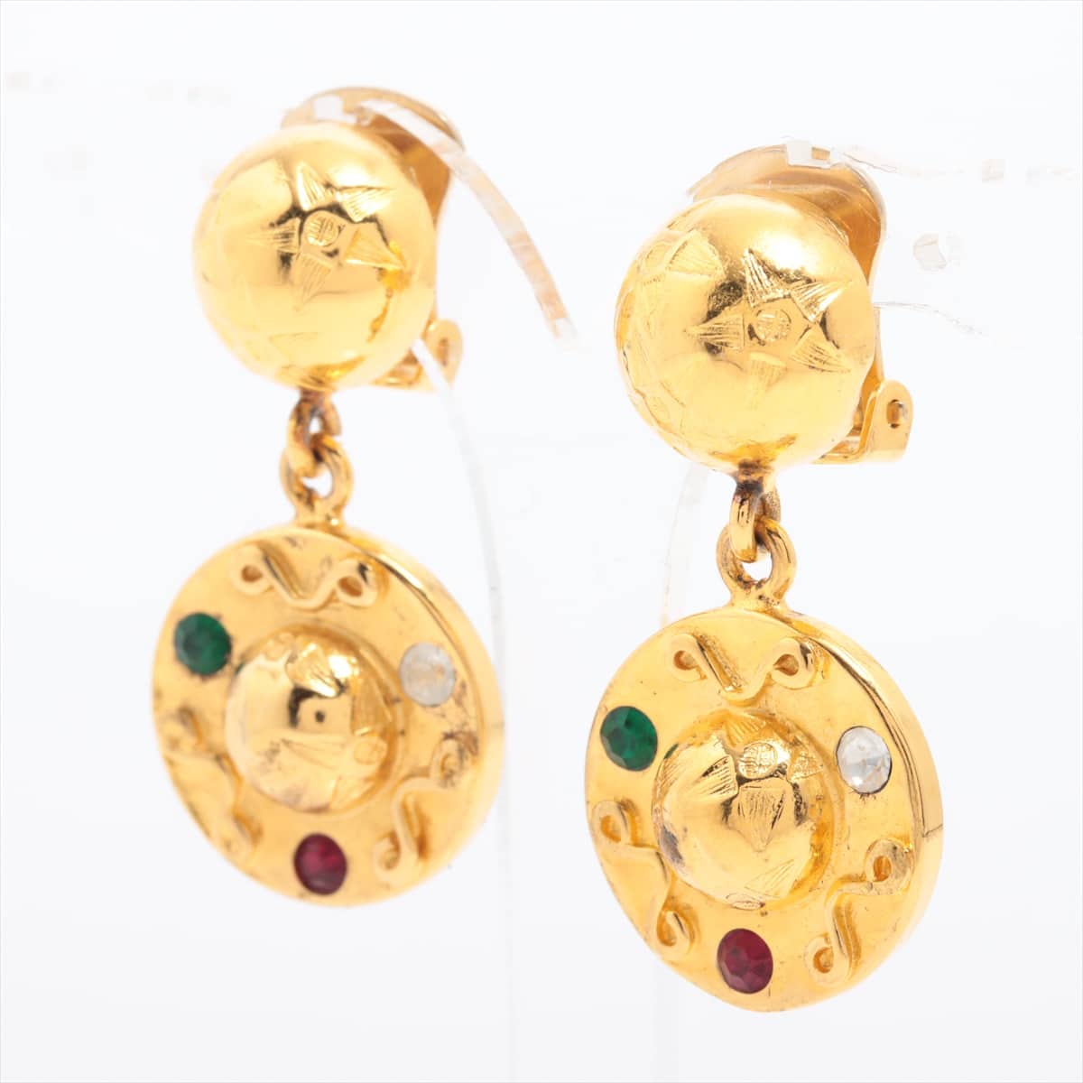 CELINE Earrings (for both ears) GP Gold Star ball Color stone