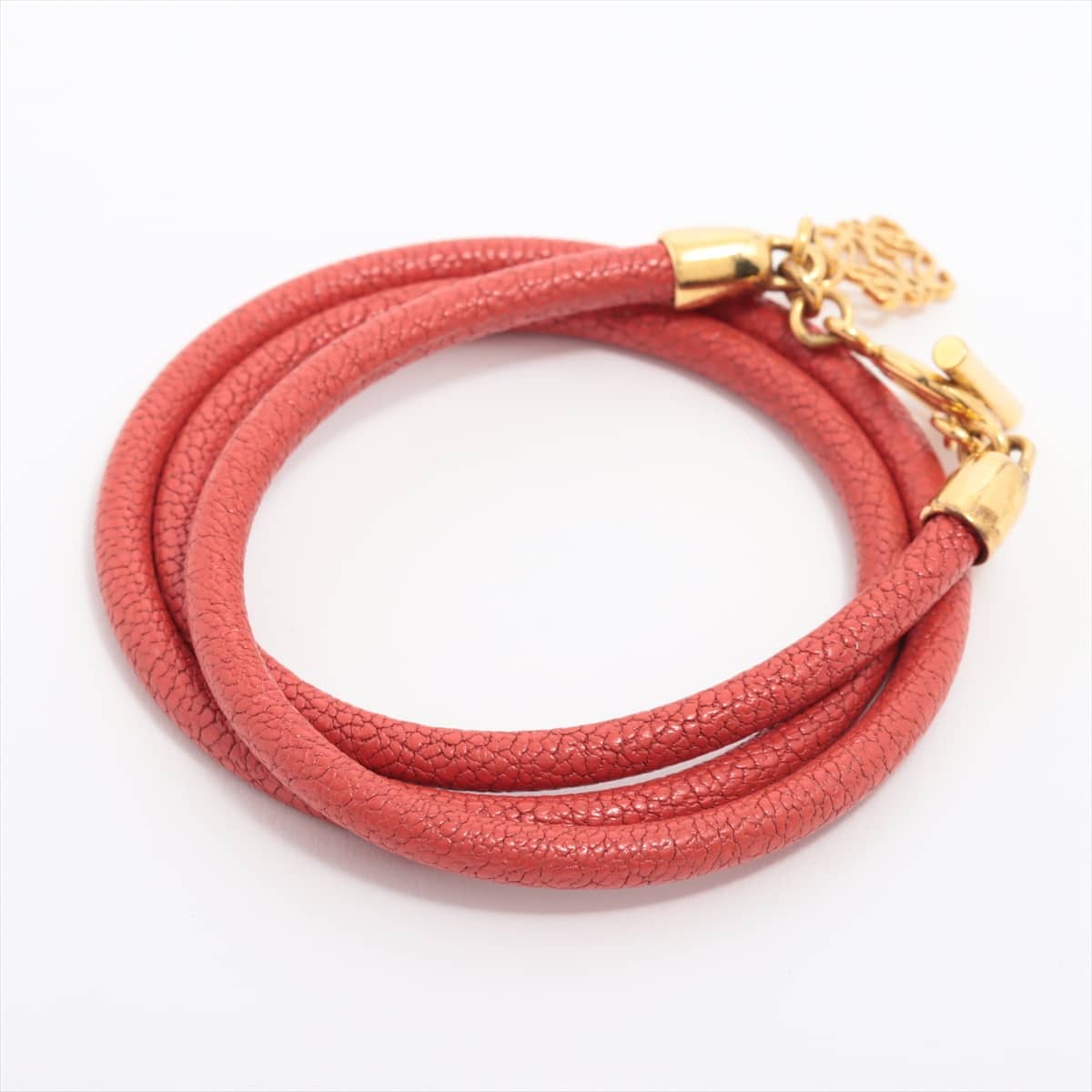 Loewe Anagram Bracelet GP & Leather Red x gold