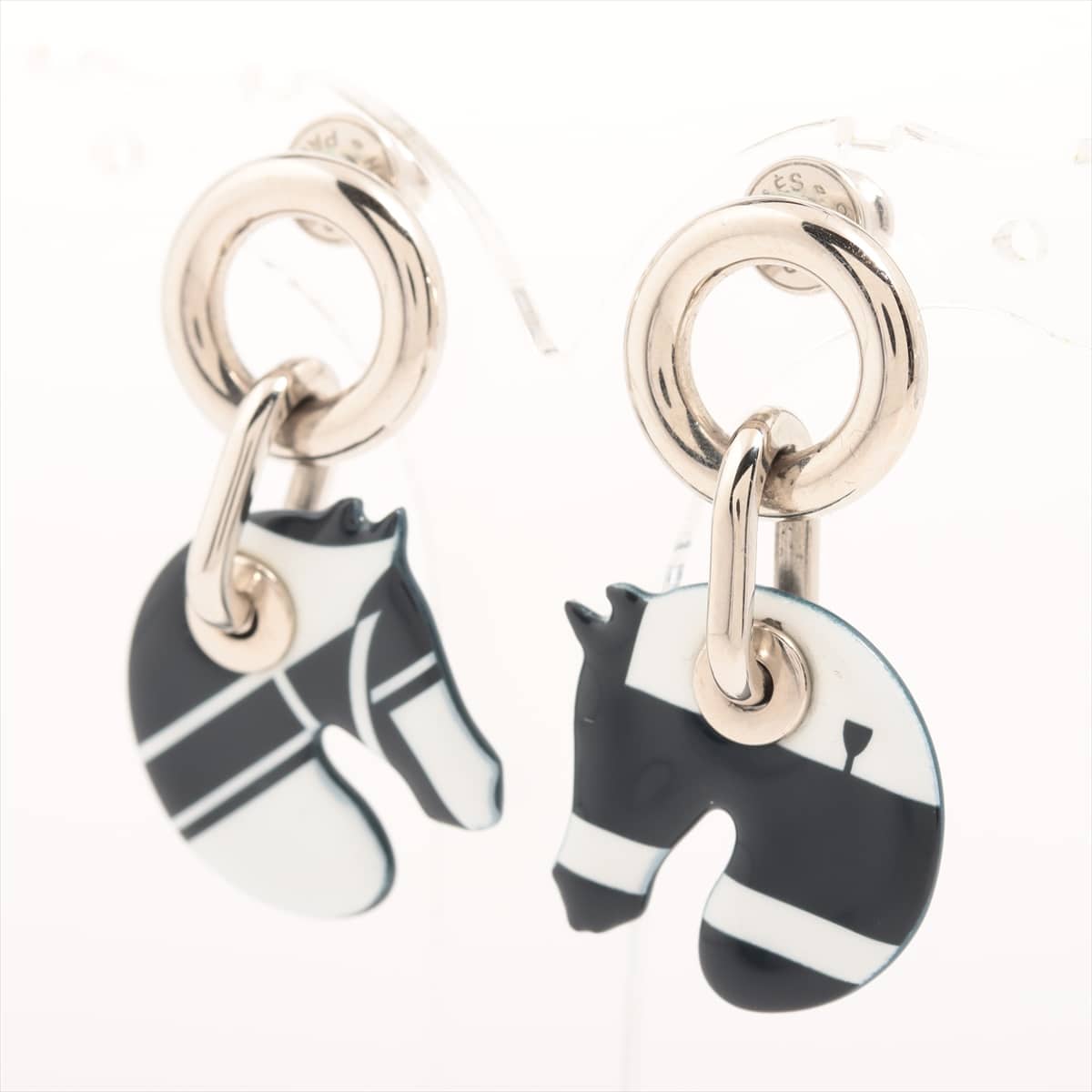 Hermès Cheval Hall Piercing jewelry (for both ears) GP White x navy