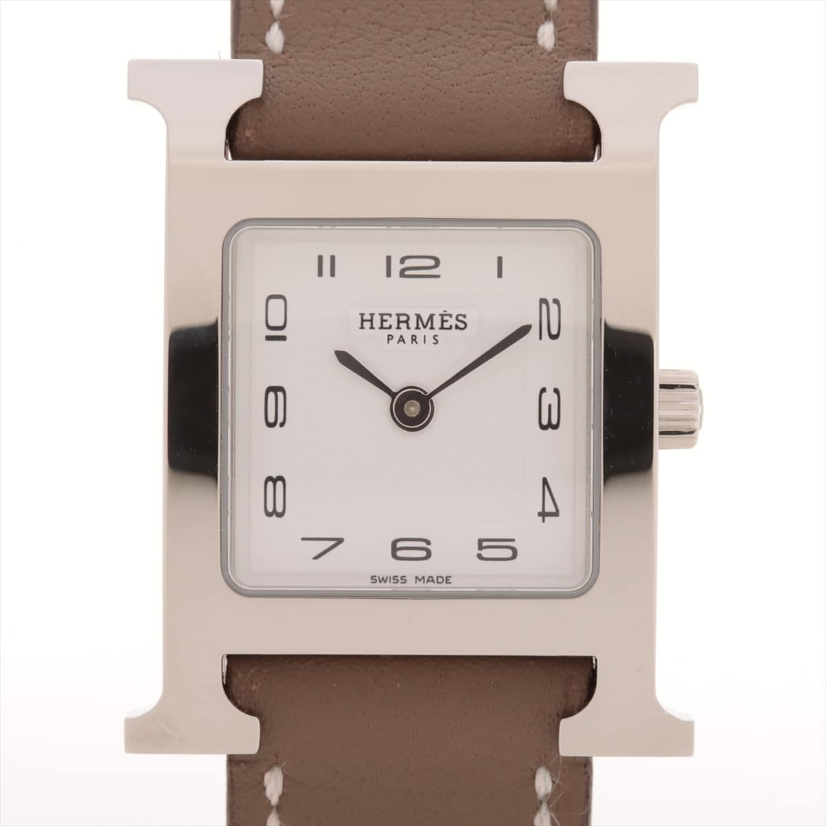 Hermès H Watch HH1.210 SS & Leather QZ White-Face
