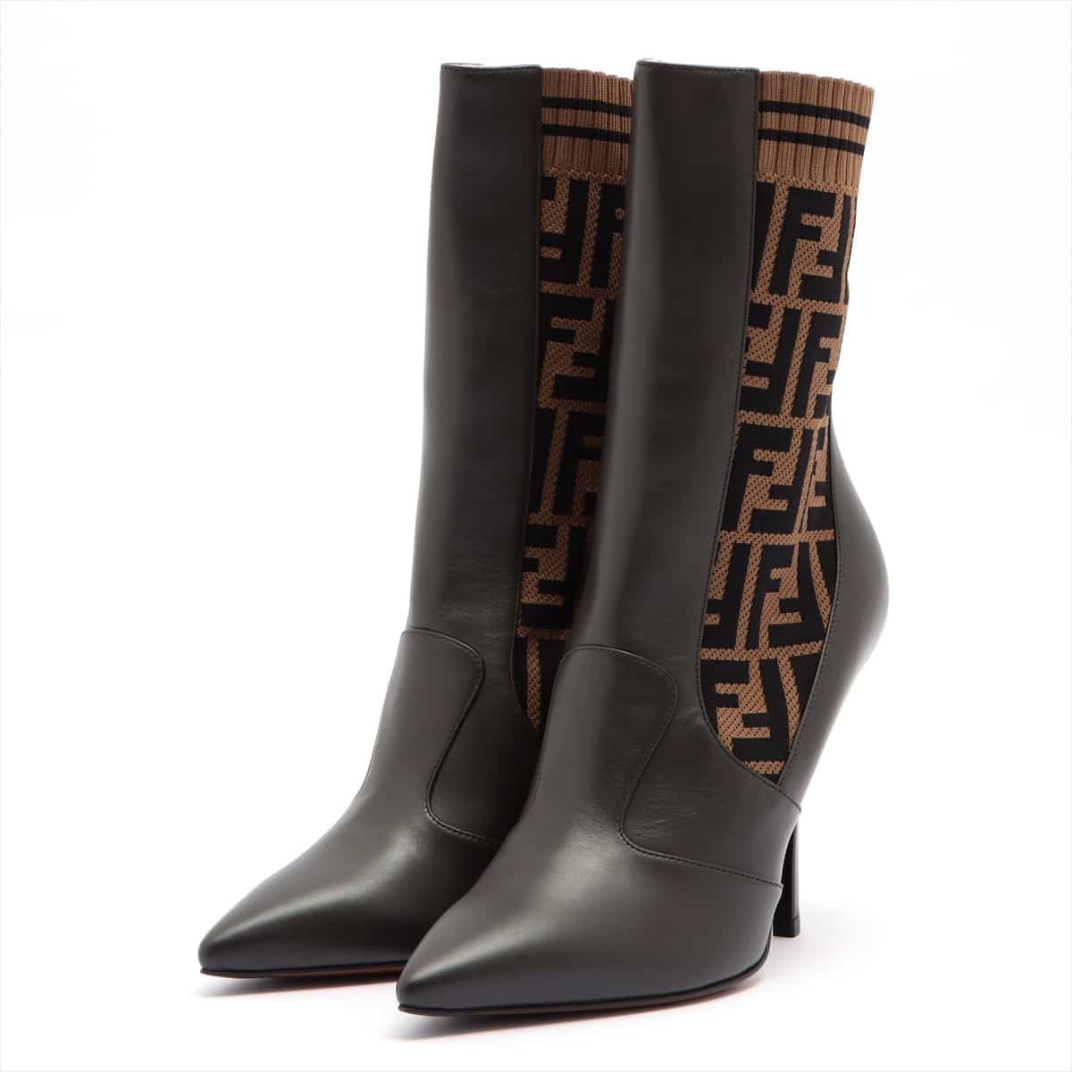 Fendi ZUCCa Leather SOCK BOOTS 40 Ladies' Brown Rococo