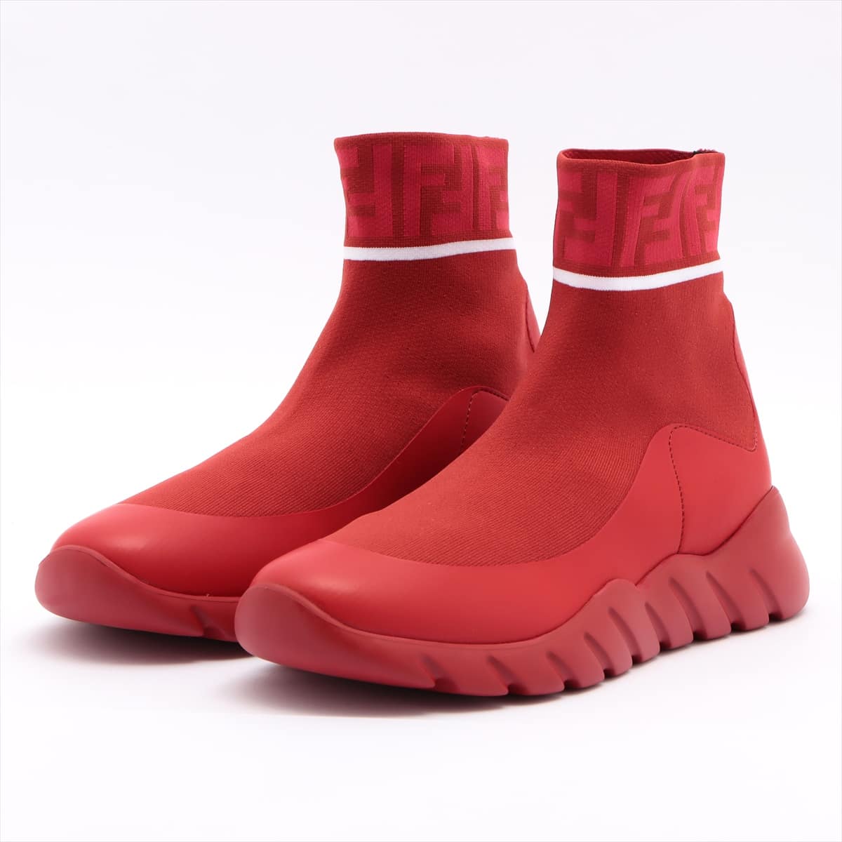 Fendi ZUCCa Knit High-top Sneakers 6 Men's Red 7E1196