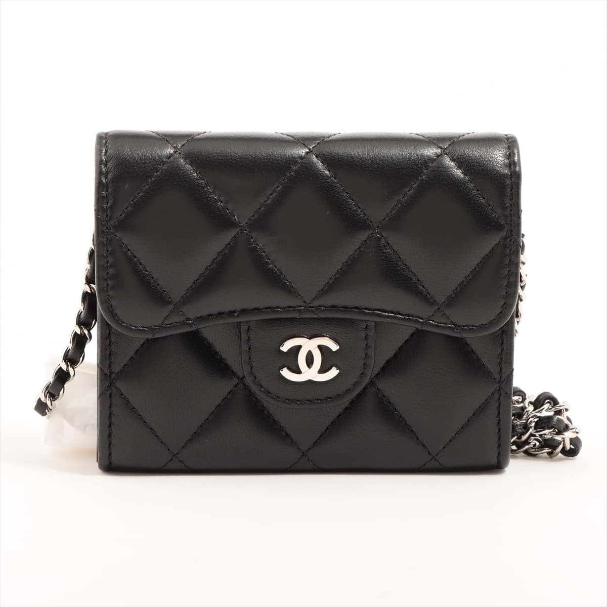 Chanel Mini Matelasse Lambskin Chain wallet Black Silver Metal fittings 31st