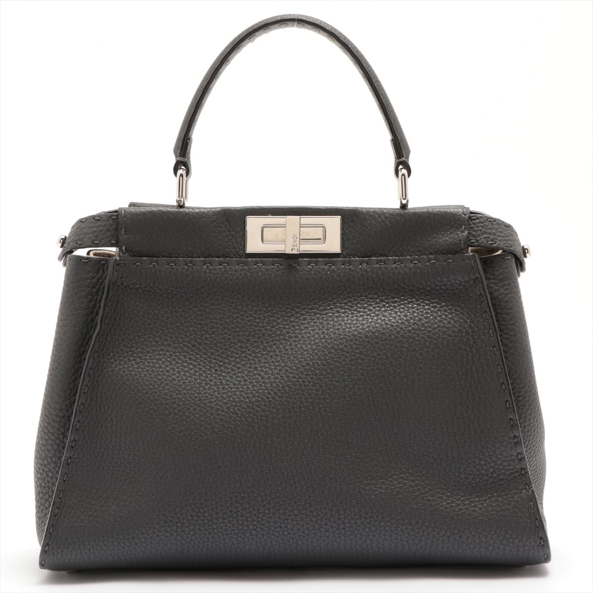 Fendi PEEKABOO REGULAR Selleria Leather 2way handbag Grey 8BN290