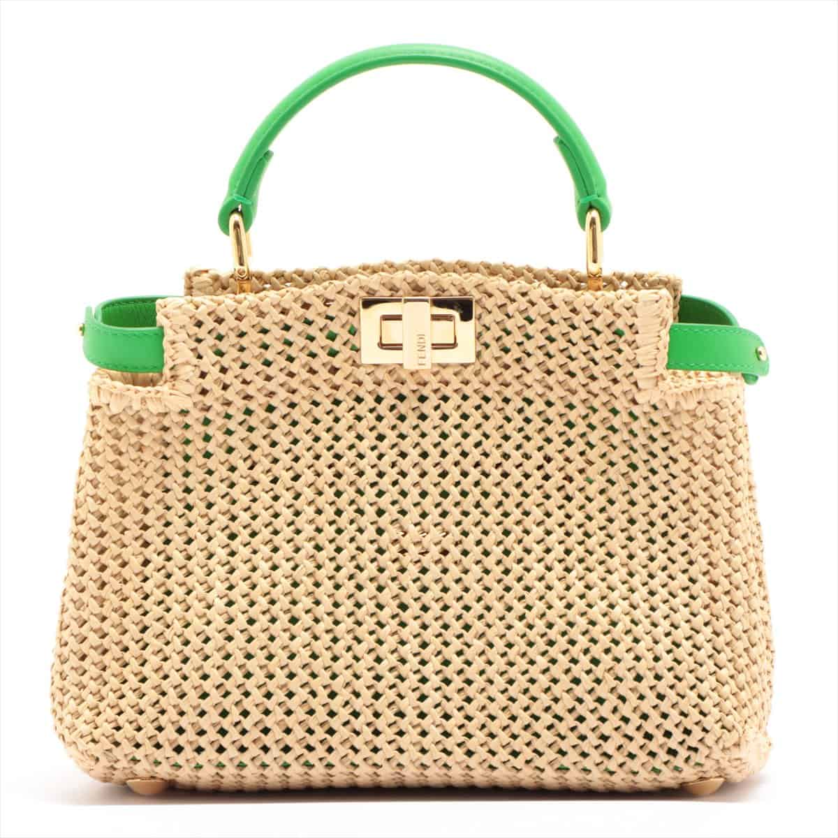 Fendi Mini Peek-a-boo Straw & leather 2way handbag Beige 8BN244