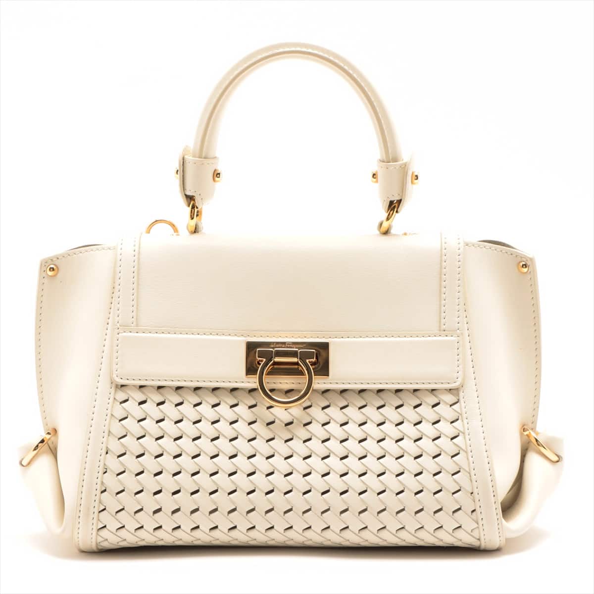 Ferragamo Gancini Leather 2way handbag White