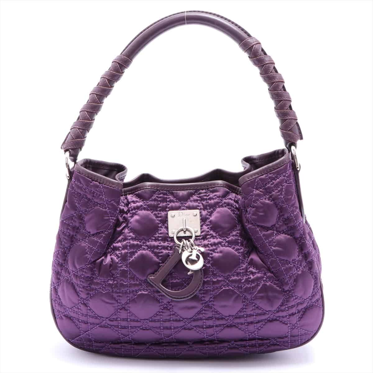 Christian Dior Cannage Nylon & Leather Hand bag Purple