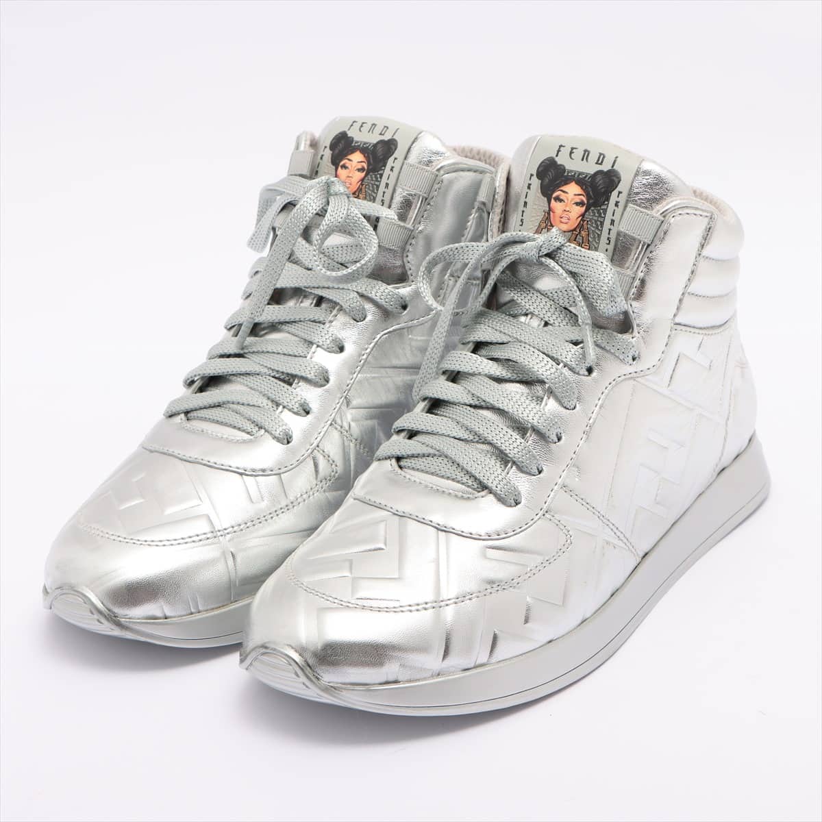 Fendi ZUCCa Leather High-top Sneakers 36 Ladies' Silver 8E7045
