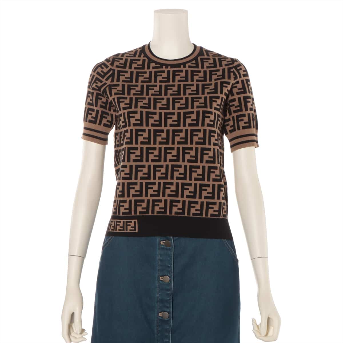 Fendi ZUCCa 20 years Polyester × Rayon Short Sleeve Knitwear 36 Ladies' Black × Brown  FZY702