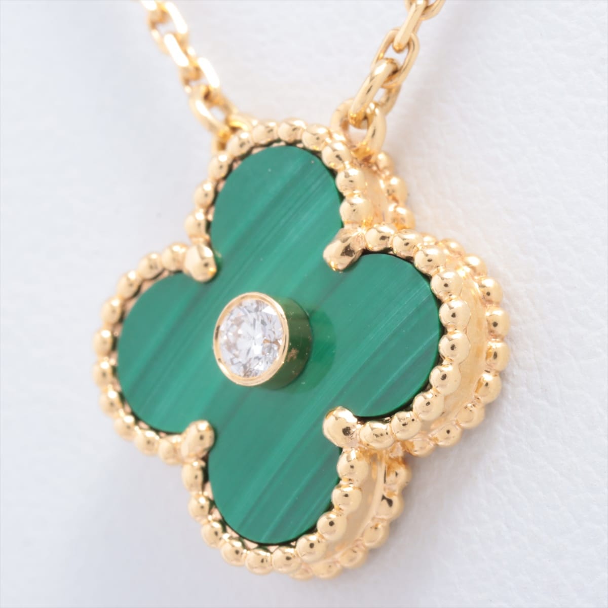 Van Cleef & Arpels Vintage Alhambra 1P diamond Malachite Necklace 750YG 6.7g