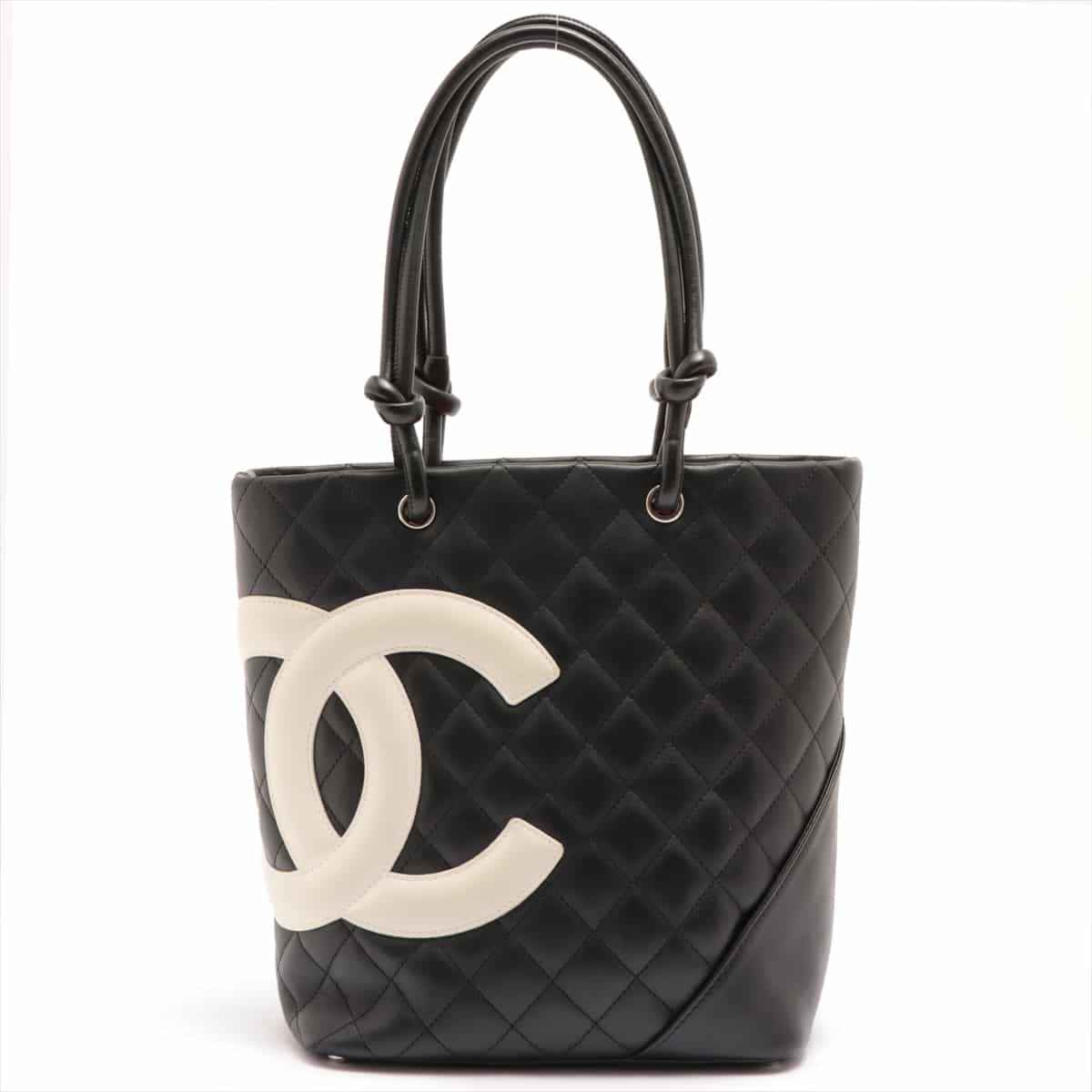 Chanel Cambon Line Lambskin Tote bag Black Silver Metal fittings 9XXXXXX