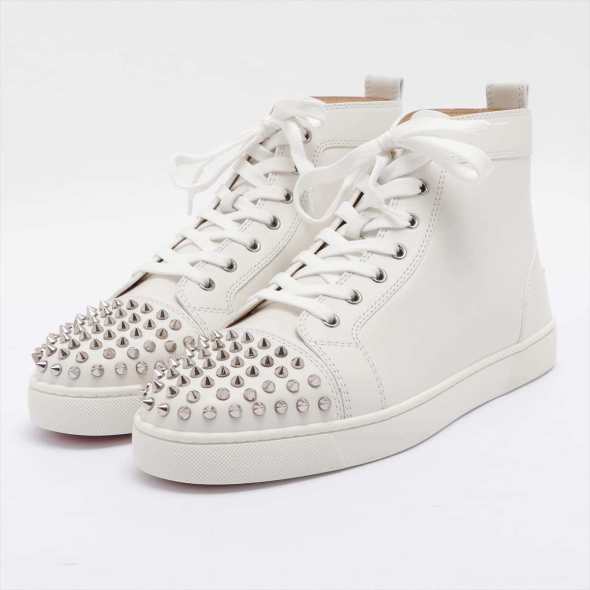 Christian Louboutin Leather High-top Sneakers 44 Men's White LOU SPIKES 1151061 Spike Studs